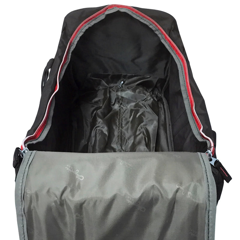 Olympia 22" 8 Pocket U Shape Rolling Duffle Bag w/ Retractable Handle, Black/Red