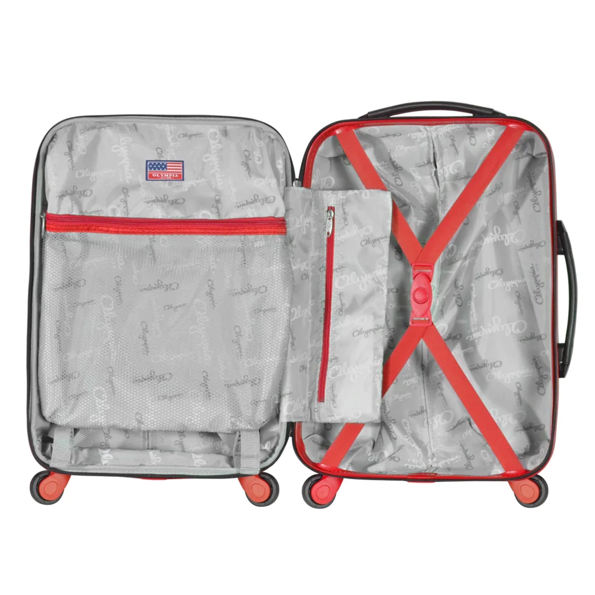 Olympia Apache II Hardcase 4 Wheel Spinner Suitcase 3 Piece Luggage Set, Red - VMInnovations