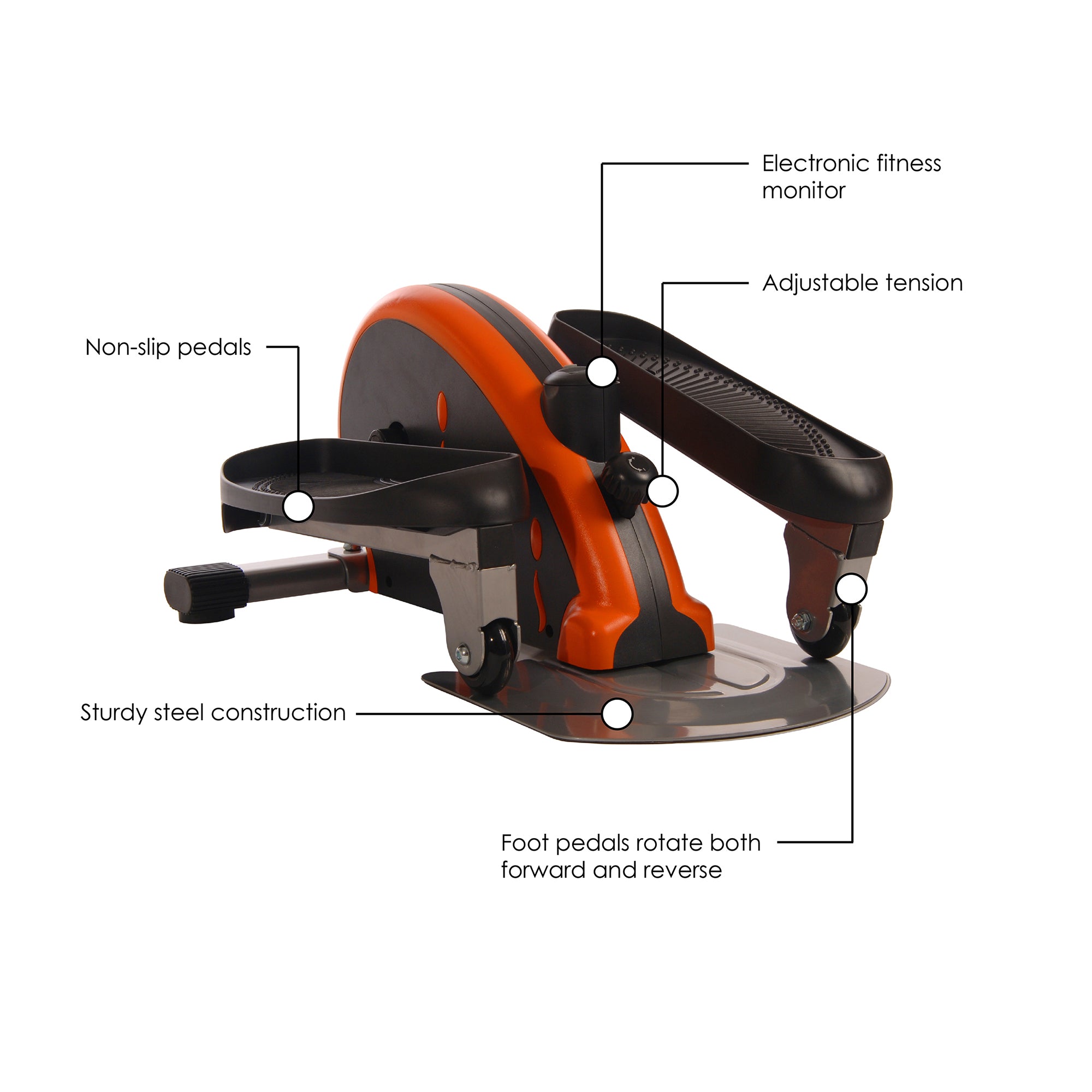 E1000 Compact Lower Body Cardio Workout Strider Machine, Orange (Open Box) - VMInnovations