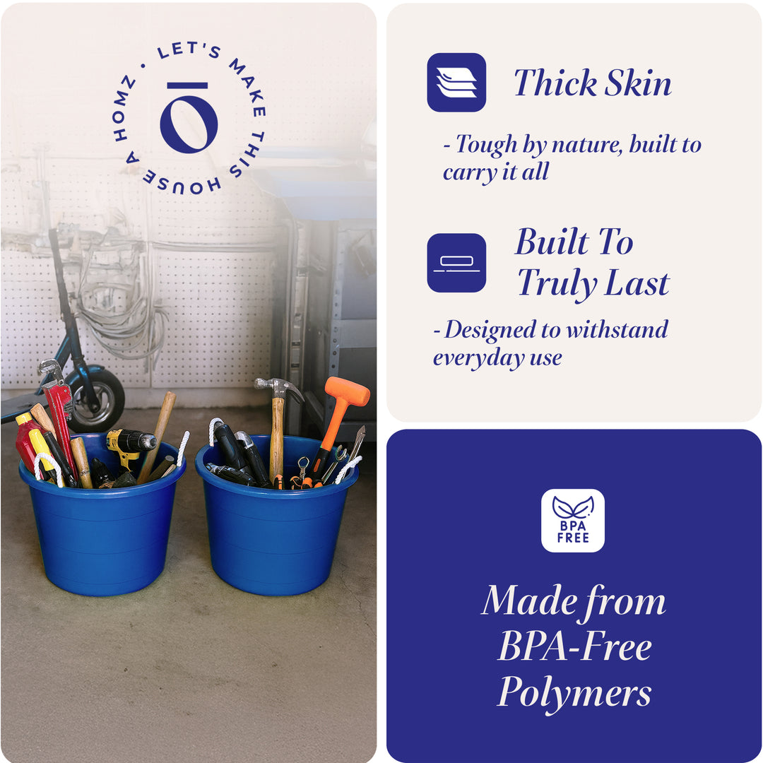 18 Gal Plastic Storage Round Utility Tub w/ Handles, Blue (2 Pack) (Open Box)