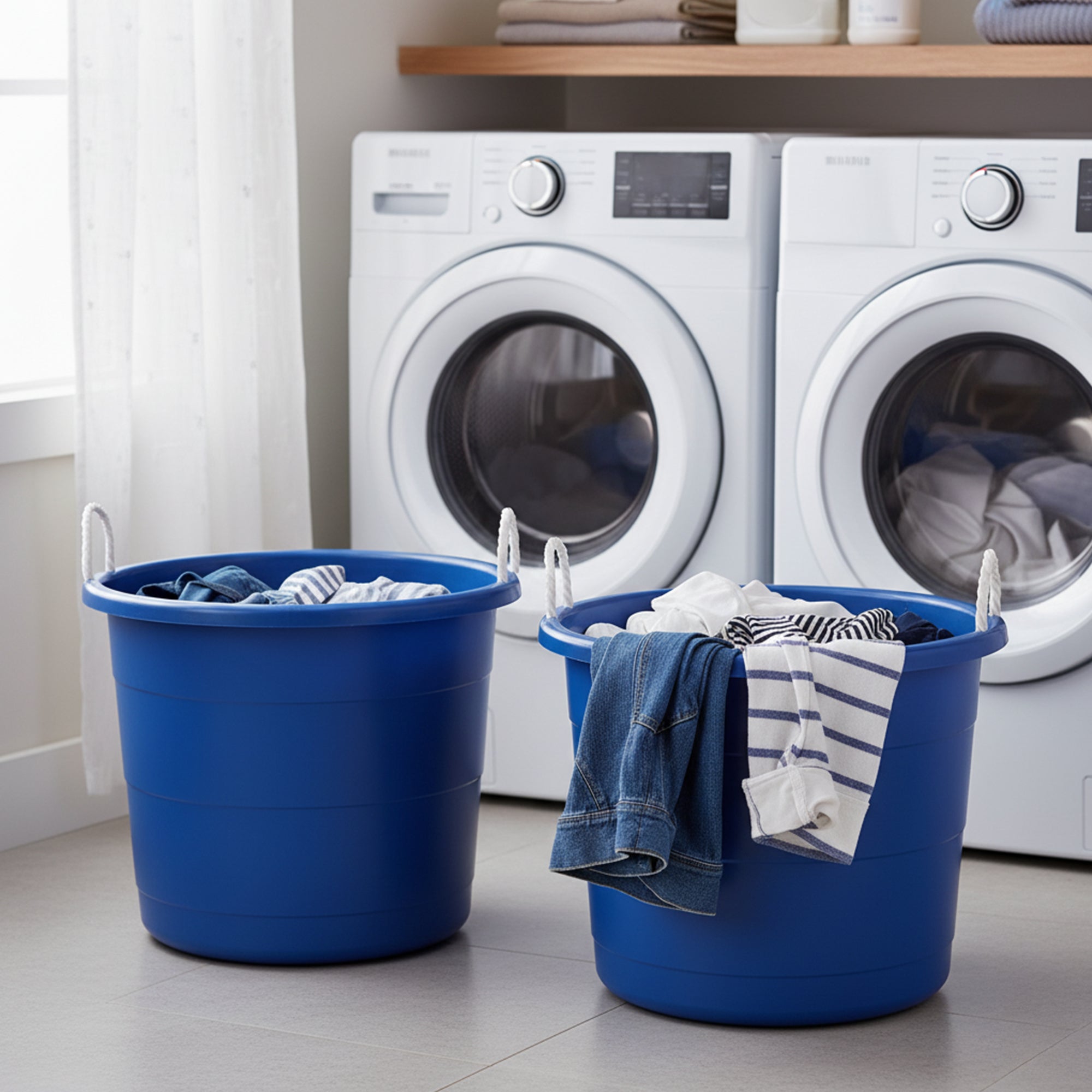 18 Gal Plastic Storage Round Utility Tub w/ Handles, Blue (2 Pack) (Open Box)