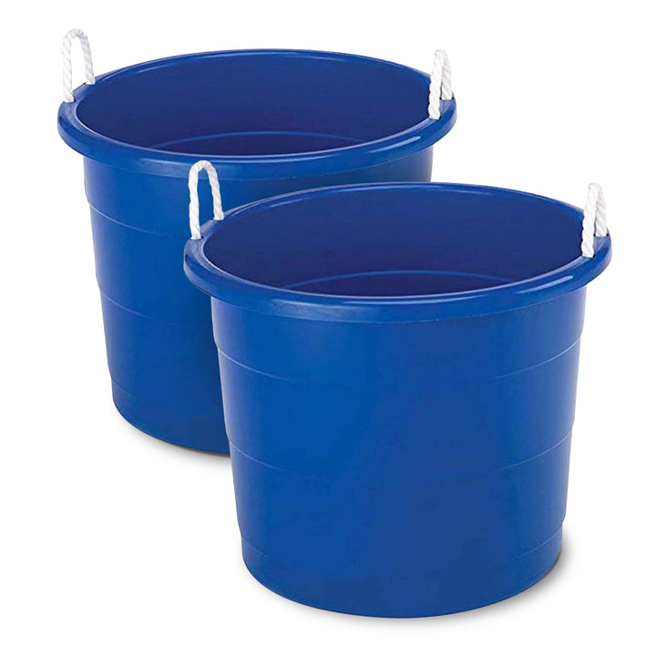 Homz 18 Gal Plastic Open Storage Round Utility Tub with Handles, Blue (2 Pack)