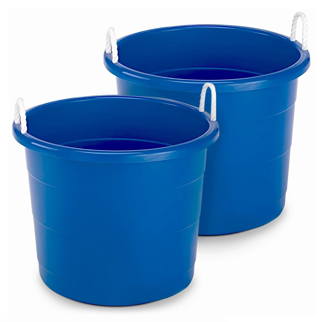 Homz 18 Gal Plastic Open Storage Round Utility Tub with Handles, Blue (2 Pack)