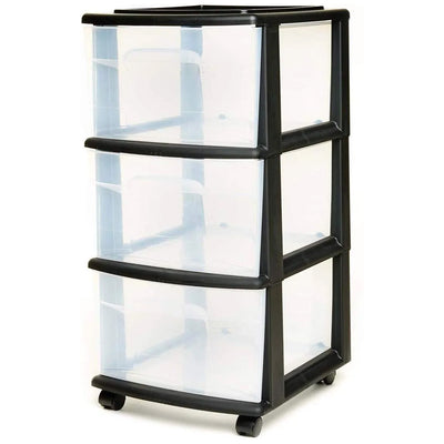 Homz Plastic 3 Drawer Medium Home Storage Container, Clear Drawers & Black Frame