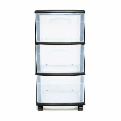 Homz Plastic Medium Storage Container, 3 Clear Drawers & Black Frame (Used) - VMInnovations