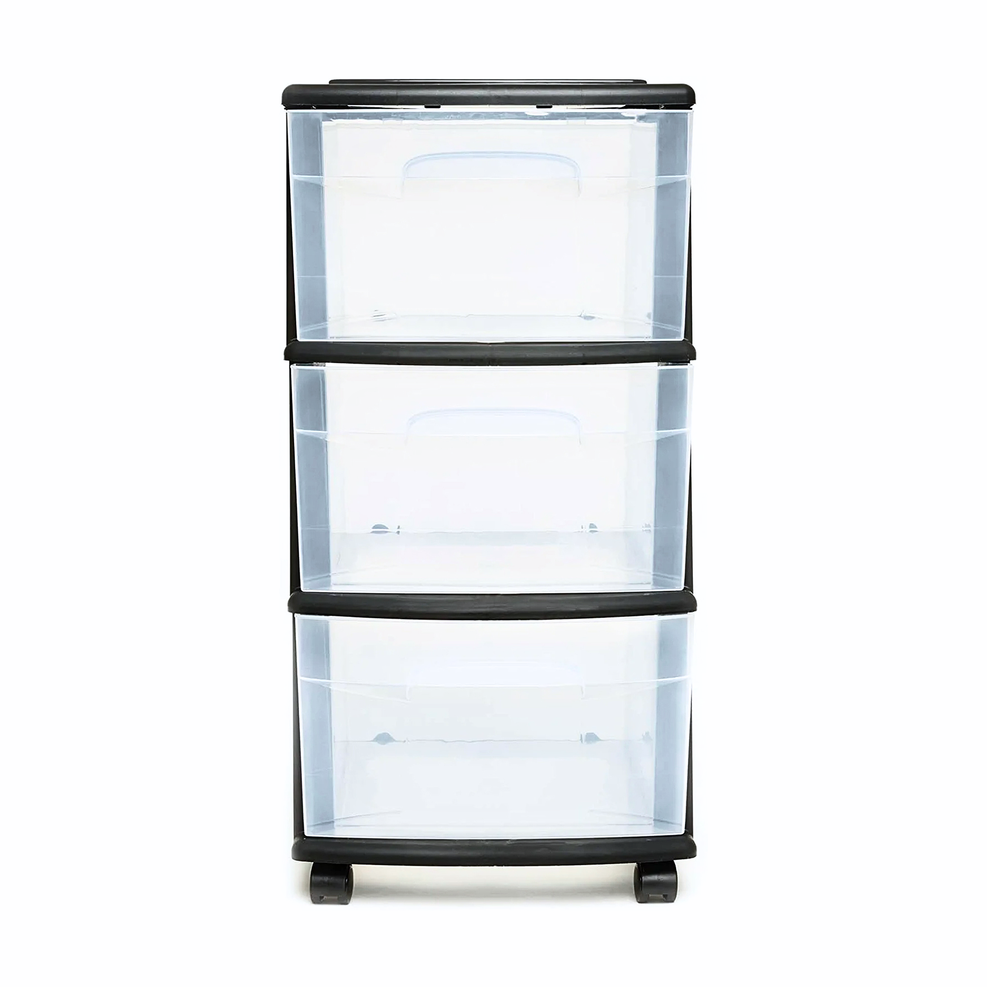 Homz Plastic 3 Drawer Medium Storage Tower, Clear Drawers & Black Frame (2 Pack) - VMInnovations