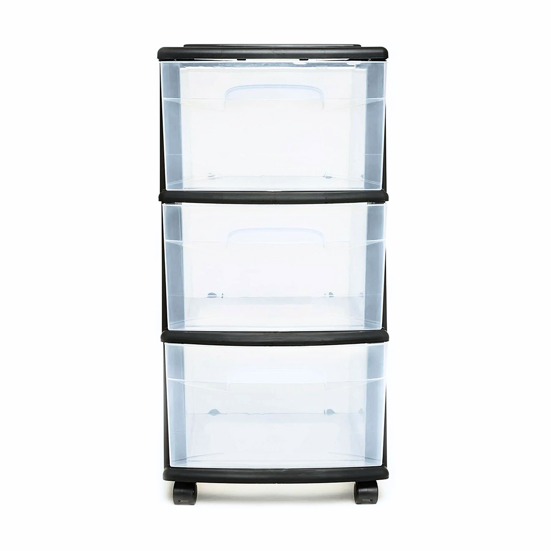 3 Drawer Medium Home Storage Container, Clear Drawers & Black Frame (Open Box)