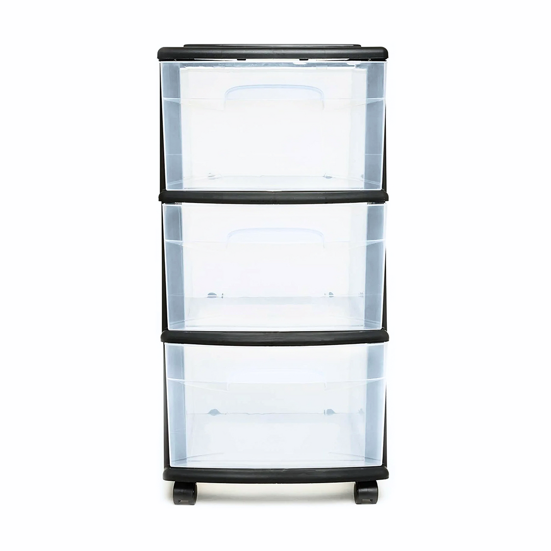 Homz Plastic 3 Drawer Medium Storage Tower, Clear Drawers & Black Frame (2 Pack) - VMInnovations