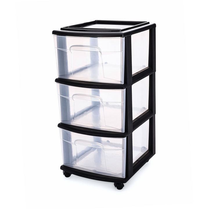 Homz Plastic 3 Drawer Medium Home Storage Container, Clear Drawers & Black Frame