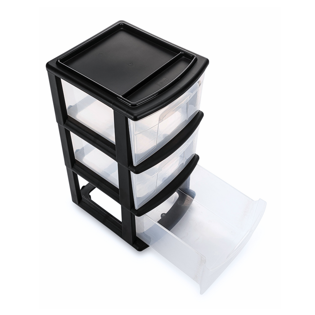 Homz 3 Drawer Home Storage Container, Clear Drawers & Black Frame (Open Box)