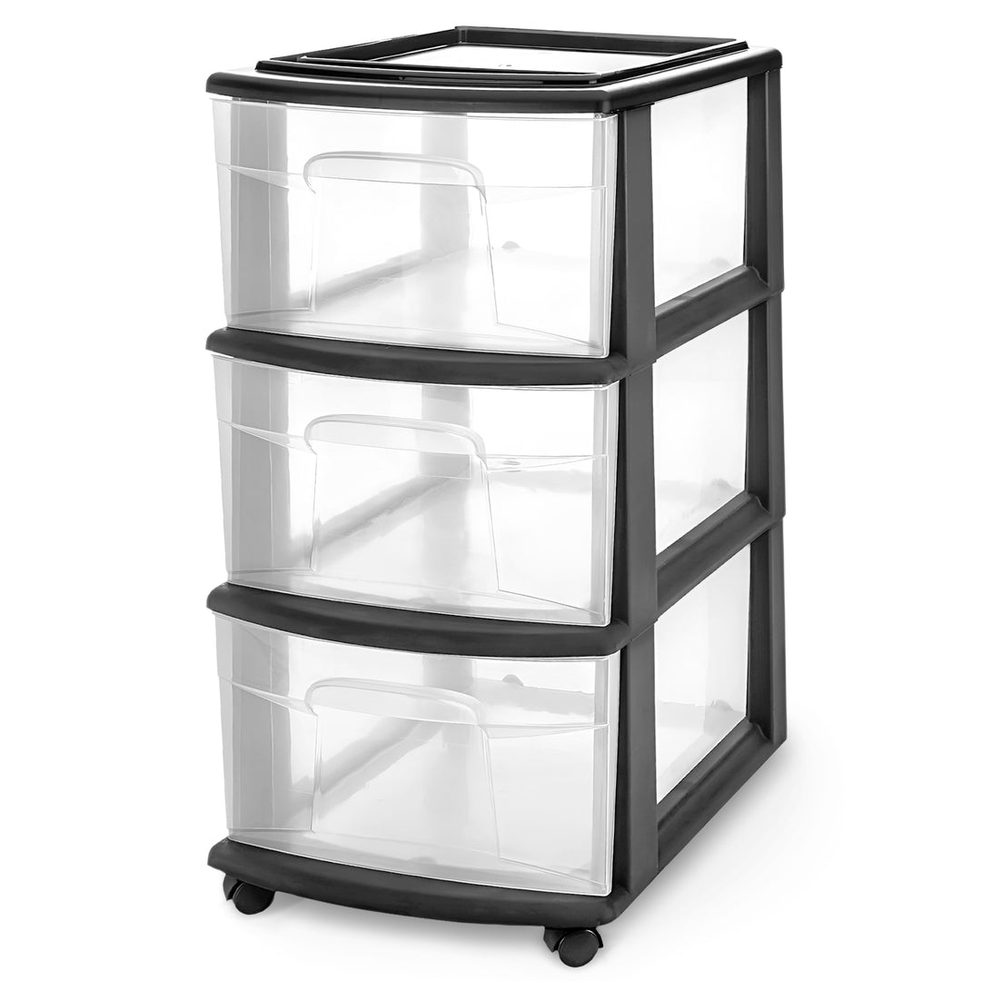 Homz 3 Drawer Home Storage Container, Clear Drawers & Black Frame (Open Box)