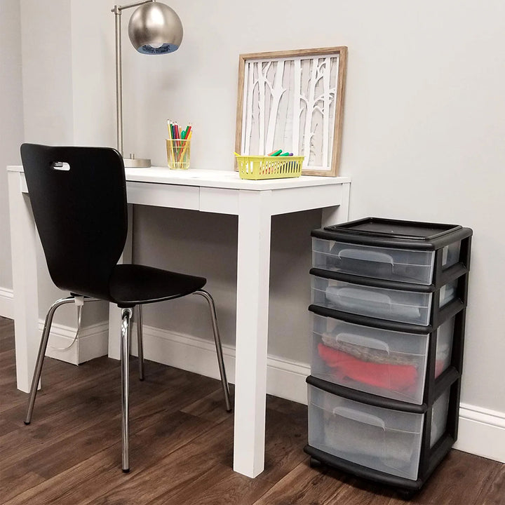 Homz Plastic 4 Drawer Medium Storage Tower, Clear Drawers & Black Frame (2 Pack) - VMInnovations