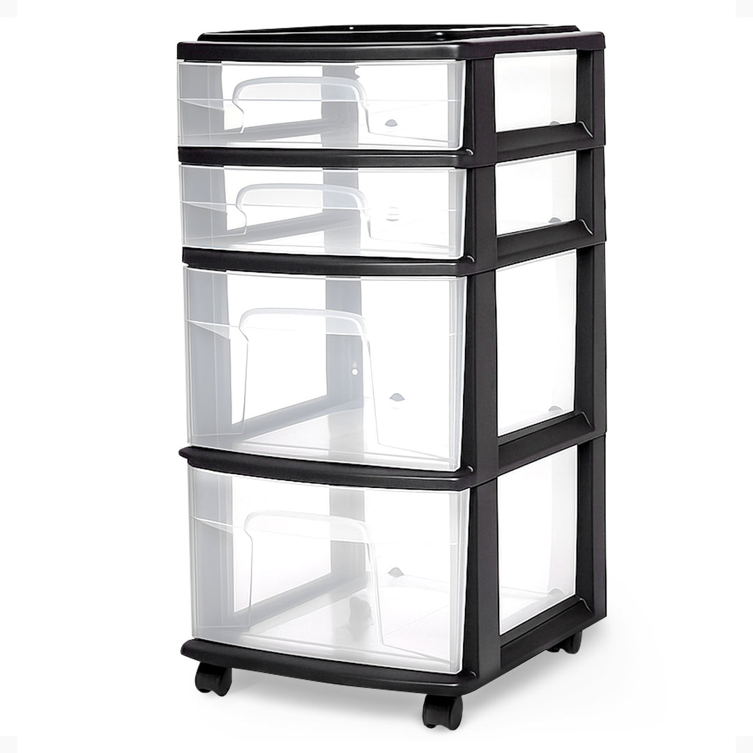 Homz Plastic Clear 4 Drawer Medium Home Storage Container Black Frame(Open Box)