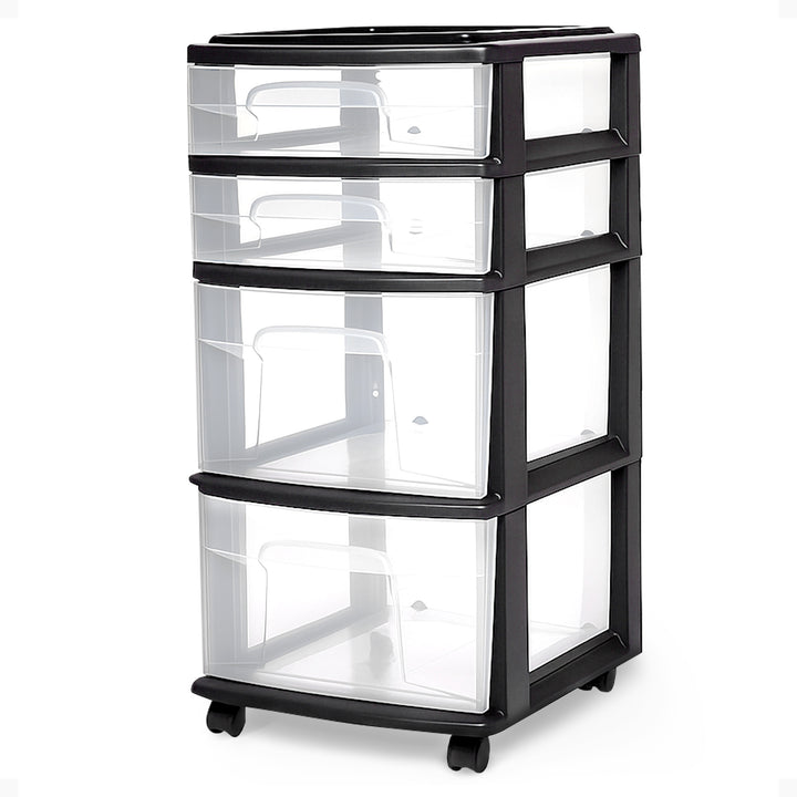 Homz Plastic Clear 4 Drawer Medium Home Storage Container Black Frame(Open Box)