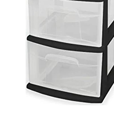 Homz Plastic 5 Clear Drawer Medium Home Storage Container Tower, Black Frame