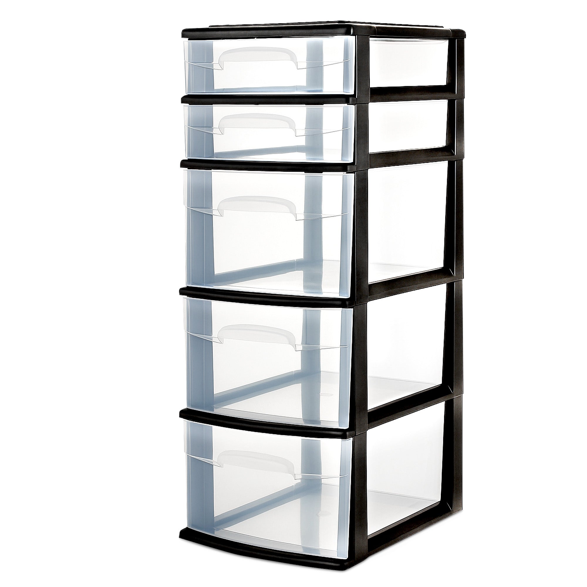 Plastic 5 Drawer Medium Home Storage Container Tower, Black Frame (Open Box)