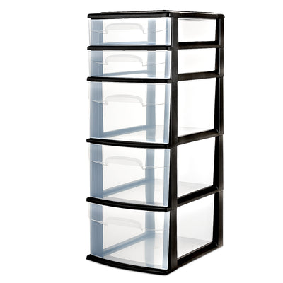 Plastic 5 Drawer Medium Home Storage Container Tower, Black Frame (Open Box) - VMInnovations