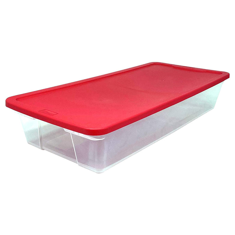 Homz 41Qt Clear Plastic Holiday Storage Container with Red Snap Lock Lid, 2 Pk