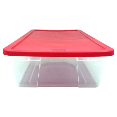 Homz 41Qt Clear Plastic Holiday Storage Container with Red Snap Lock Lid, 2 Pk