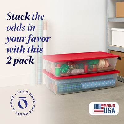 41Qt Plastic Holiday Storage Container with Red Snap Lock Lid, 2 Pk (Open Box) - VMInnovations