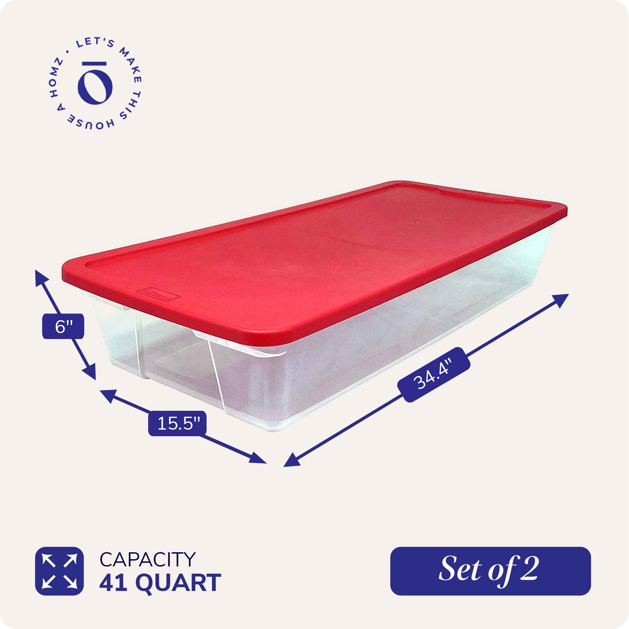 41Qt Plastic Holiday Storage Container with Red Snap Lock Lid, 2 Pk (Open Box) - VMInnovations