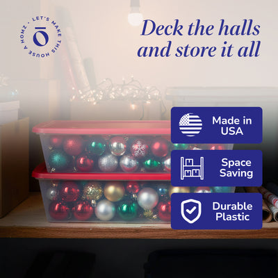 41Qt Plastic Holiday Storage Container with Red Snap Lock Lid, 2 Pk (Open Box) - VMInnovations