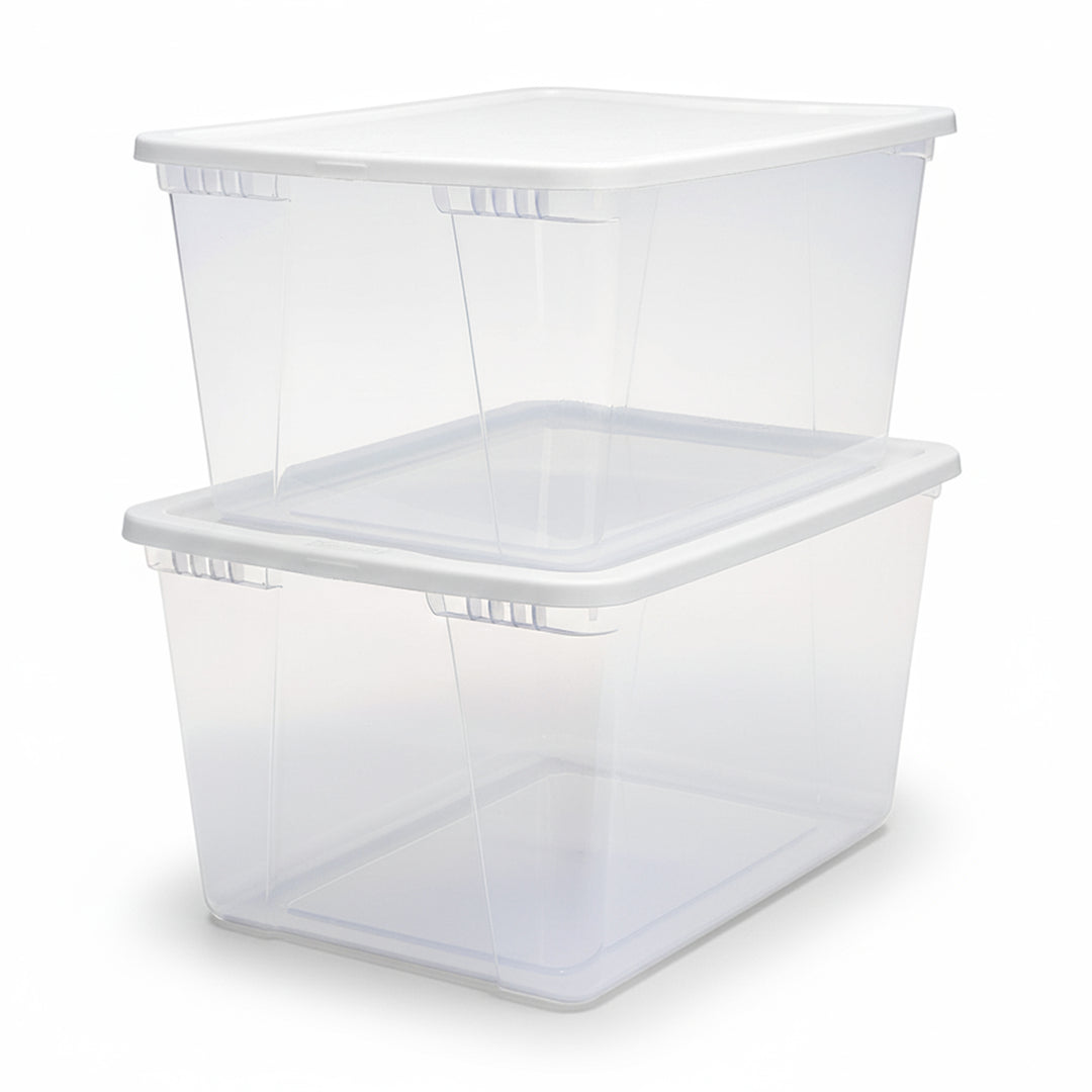 HOMZ 56qt Snaplock Clear Plastic Storage Container Bin with Secure Lid, 2 Pack