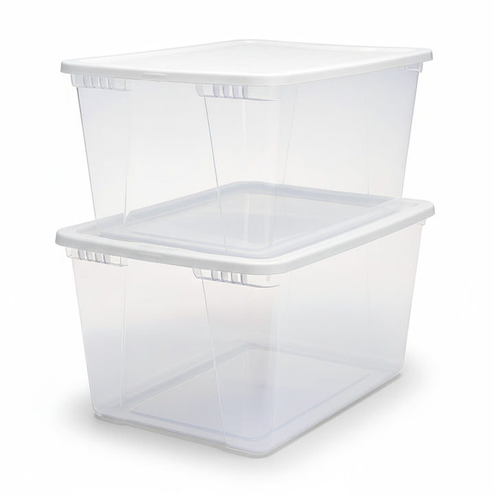 HOMZ 56qt Snaplock Clear Plastic Storage Container Bin with Secure Lid, 2 Pack