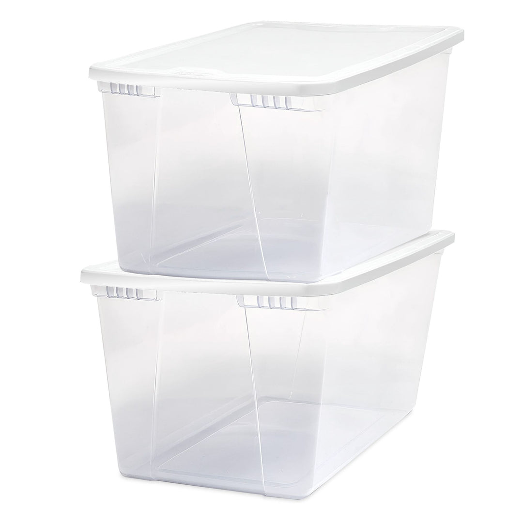 56qt Snaplock Clear Plastic Storage Container Bin w/ Secure Lid, 2 Pack (Used)