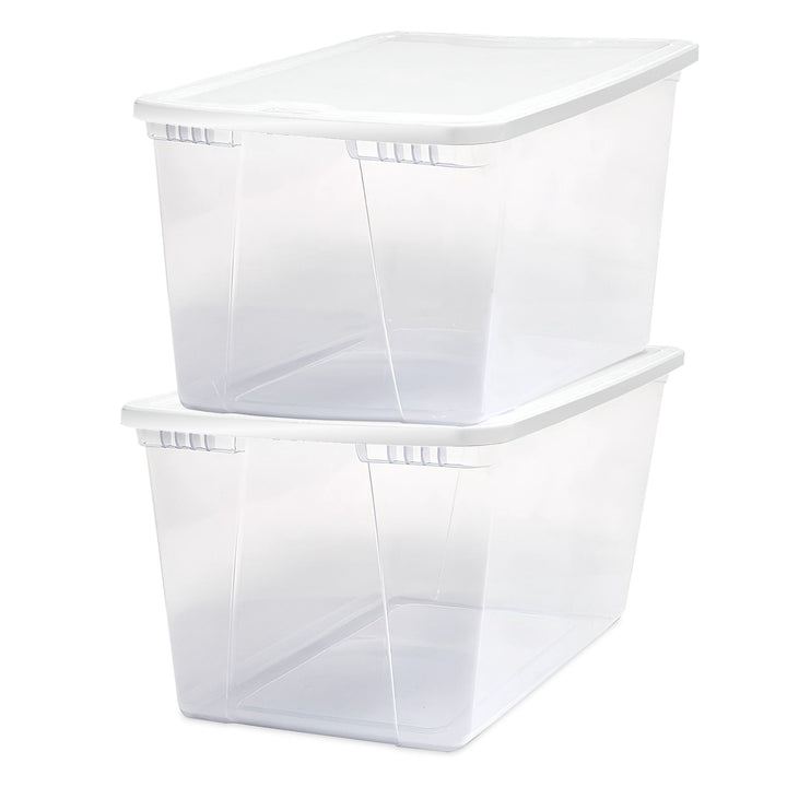 56qt Snaplock Clear Plastic Storage Container Bin w/ Secure Lid, 2 Pack (Used)