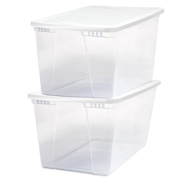 56qt Snaplock Clear Plastic Storage Container w/ Secure Lid, 2 Pack (Open Box)