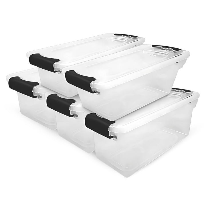 Homz 7.5 Qt Clear Storage Organizing Container Bin with Latching Lids, (5 Pack)
