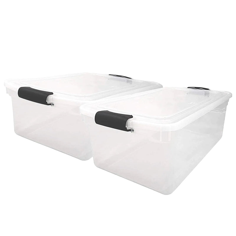 Homz 64 Qt Clear Storage Container w/Latching Lids, (2 Pack) (Open Box)