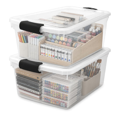 Homz 64 Qt Stackable Storage Bin with Latching Lids, Clear (2 Pack) (Used)