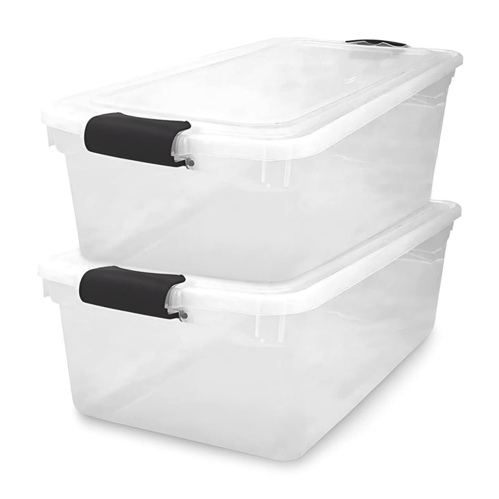 Homz 66 Qt Clear Storage Organizing Container Bin with Latching Lids, (2 Pack)