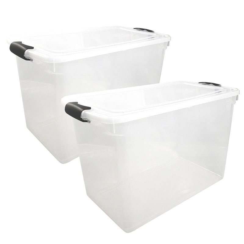 HOMZ 112 Qt Latching Storage Container, Extra Large, Clear (2 Pack) (Open Box)