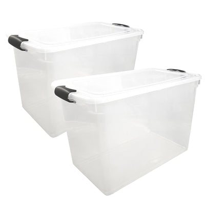 HOMZ 112 Quart Latching Plastic Storage Container, Extra Large, Clear (2 Pack)