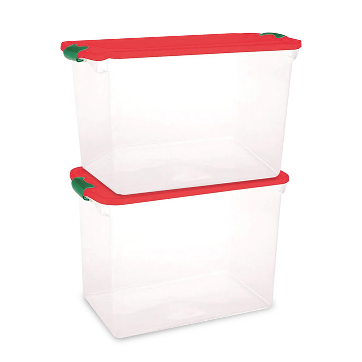 Homz 112 Qt Latching Holiday Plastic Storage Container Tote Box, Clear (2 Pack)