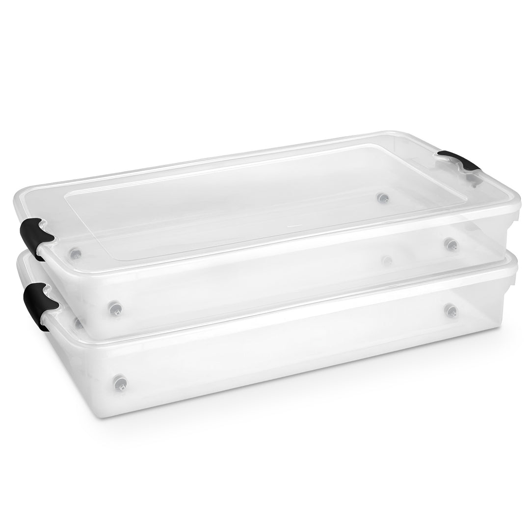 Homz 60 Quart Underbed Storage Container Bins w/Latching Lid, Clear(2pk)(Used)