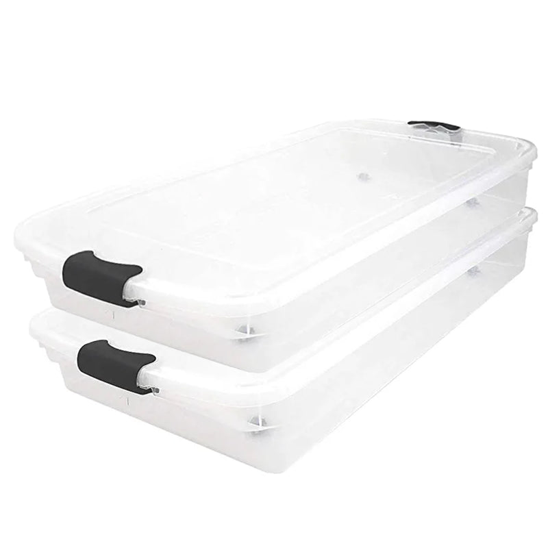 Latching Easy Grip Underbed Storage Container, Clear (2 Pack) (Open Box)