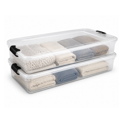 Homz 60 Quart Underbed Storage Container Bins with Latching Lid, Clear (2 Pack)