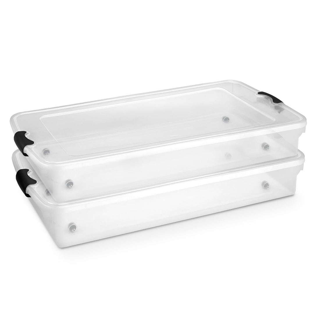 Latching Easy Grip Underbed Storage Container, Clear (2 Pack) (Open Box)