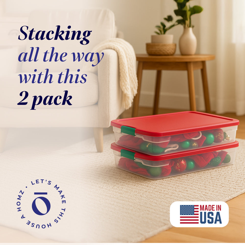 HOMZ 60-Quart Latching Holiday Underbed Storage Container Box, Clear (2 Pack) - VMInnovations