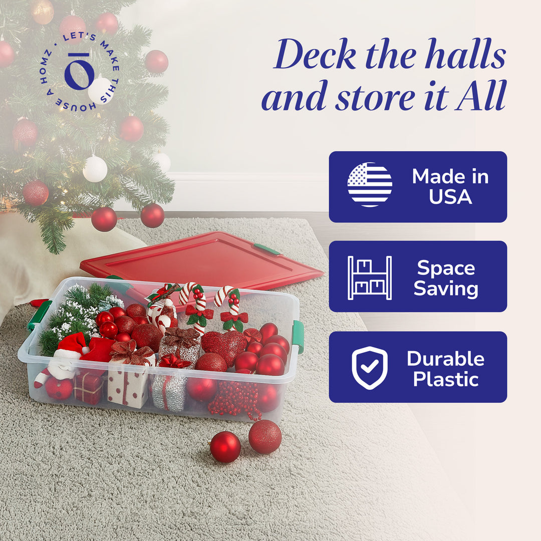 HOMZ 60-Quart Latching Underbed Storage Container Box, Clear (2 Pack) (Open Box) - VMInnovations