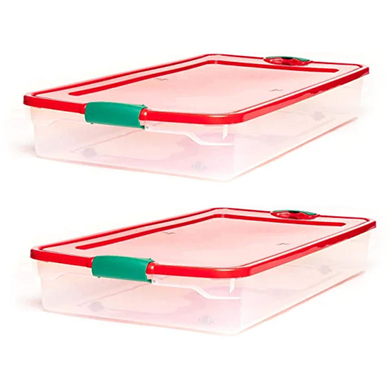 HOMZ 60-Quart Latching Holiday Underbed Storage Container Box, Clear (2 Pack)