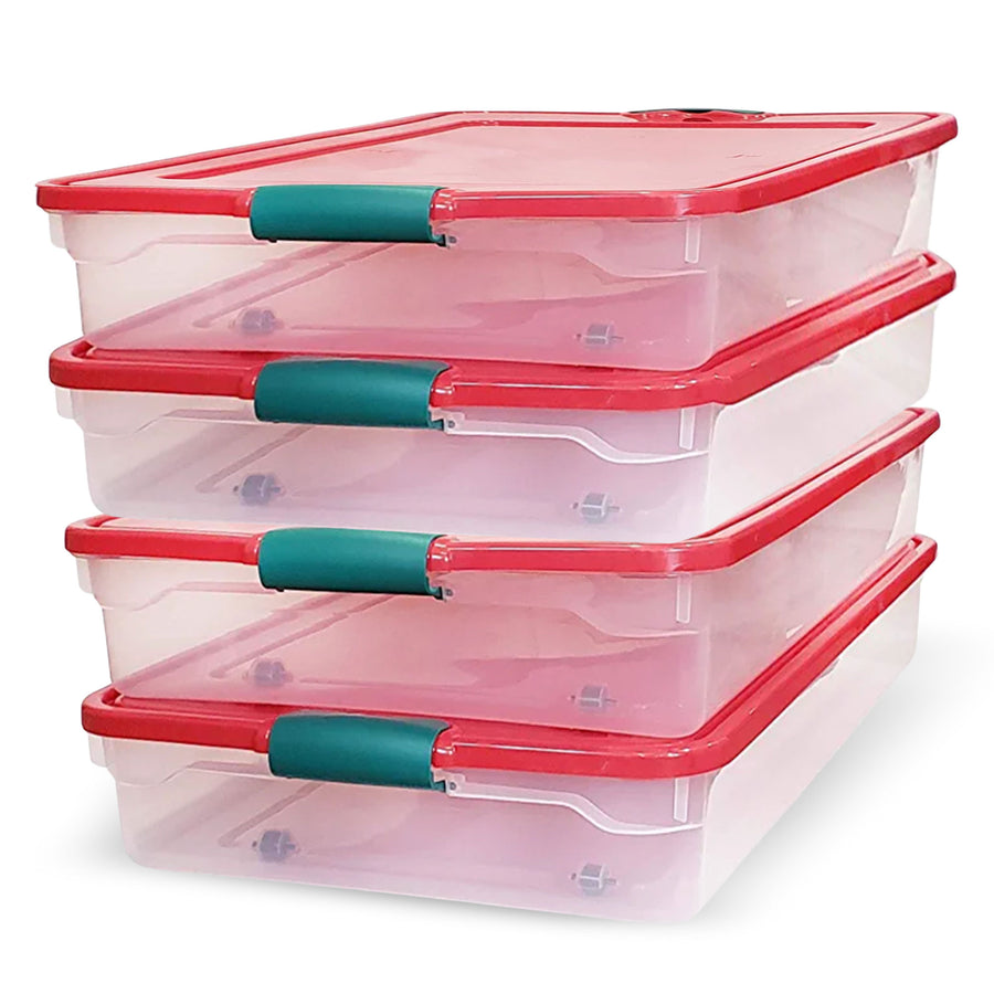 HOMZ 60 Quart Latching Holiday Underbed Storage Container Box, Clear (4 Pack) - VMInnovations