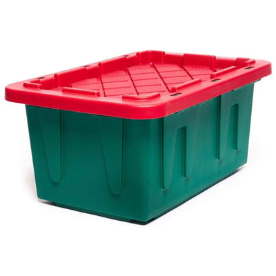 HOMZ Durabilt 15 Gallon Heavy Duty Holiday Storage Tote, Green/Red (4 Pack)