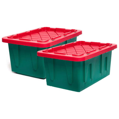 HOMZ Durabilt 15 Gallon Heavy Duty Holiday Storage Tote, Green/Red (4 Pack)