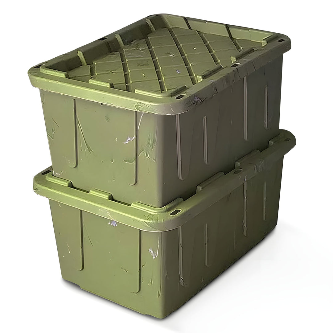 HOMZ 2 Pack Durabilt Storage, Stackable Bins, 27 Gallon Containers, Green Camo