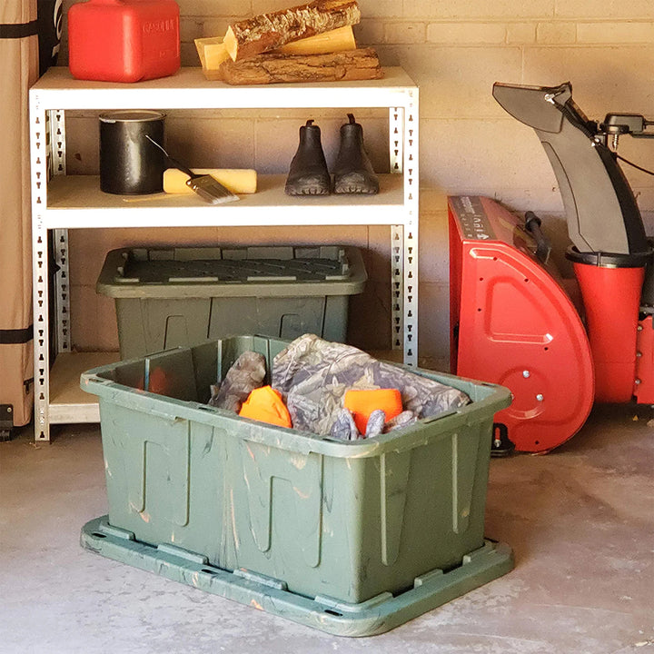 HOMZ 2 Pack Durabilt Storage, Stackable Bins, 27 Gallon Containers, Green Camo